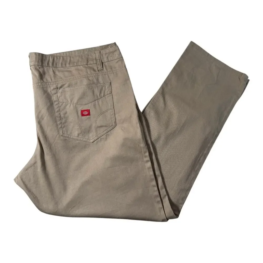 Dickies Girl Vintage Khaki 5 Pocket Skinny Pant Low Rise Straight Fit L20 - Picture 1 of 10